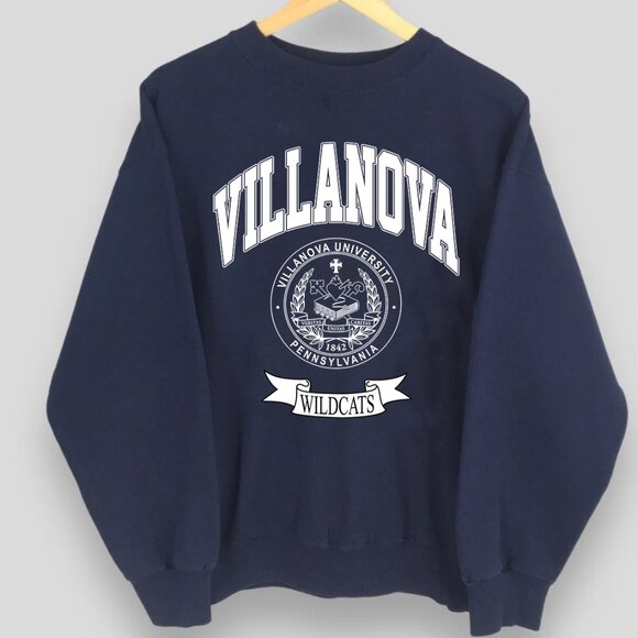 80s Navy Villanova Wildcats Sweatshirt Villanova University Shirt Retro Tee - Picture 1 of 2